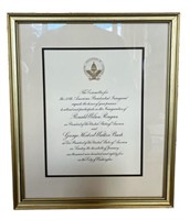 Framed Invitation to Presidential Inauguration