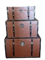 Three Nesting Leather Chests