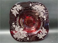 Vintage Etched Ruby Red Console Bowl