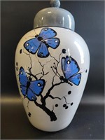 Vintage Hand Painted Butterfly Ginger Jar (lid is