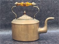 Antique Copper Tea Kettle w/ Amber Glass Handle &