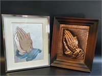 Vintage Religious Copper Relief Tin Praying Hands