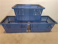 3 Blue Grocery Basket @11.5inWx16.75inLx8.5inH