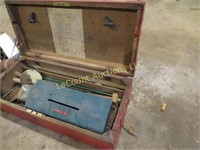 old wooden box w drill bits misc