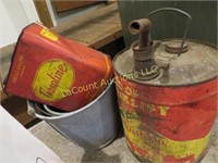 gas cans trash bin metal pail driveway salt