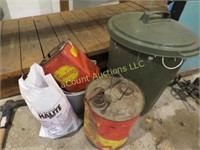 gas cans trash bin metal pail driveway salt