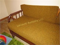 vintage sofa day bed wood sides one cushion seat