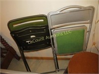 assorted folding chairs and wood stool