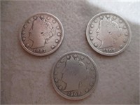 3 V-Nickels 2- 1907, 1-1908