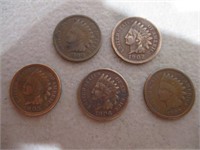 5 Indian Head Cents 1900, 1902,1905,1926,1907