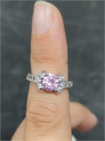 Sterling ring with round pink stone
