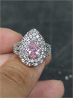 Sterling pink teardrop ring