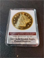1861 gold double eagle paquet reverse coin, 1865