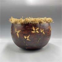 Hand Decorated Gourd Bowl w/ Jute Trim