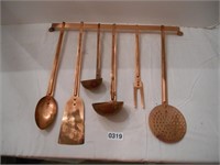 Set of Copper kitchen utensil w/a patina on them