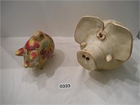 Clay pig banks, small one has minor repairable daa