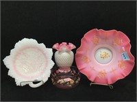 Fenton Pink Crested Hobnail Vase and More