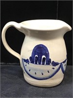 Hand Painted Signed Blue Stoneware Creamer