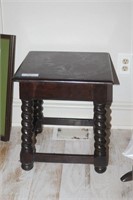 Square Top  Side Table With Spindle Carved Legs