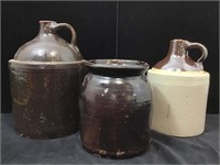 Three Antique Stoneware Jugs/ Crocks