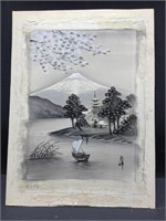 Japanese Painting/Gold Thread on Silk 12x16