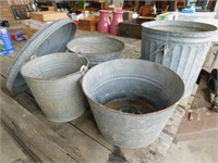 4 galvanized buckets and lid