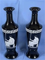 Pr. black amethyst greek vases