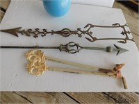 Iron weather vein pieces, curtain rods, glass