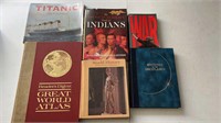 6 vtg. books- 1963 atlas, Titanic, Indians