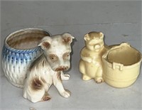 pr. of 1950 dog and pig planters