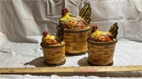 3pc chicken canister set small canister has chip