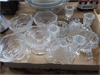clear glass sherbets and candleholders