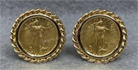 2 14K Gold Cufflinks $5 Gold Eagles, 18.05g