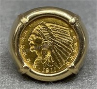 14K Ring, 1911 Indian Head Gold $2.5 Coin