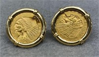 2 14K Cufflinks, 1911 Indian Head Gold $2.5 Coins