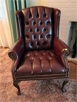 Lorell Queen Anne Chair Burgundy Leather