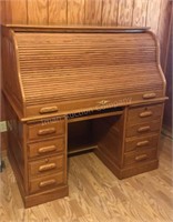 Nice 54” Oak Roll Top Desk