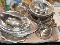 silverplate and other metal bowls and dishes