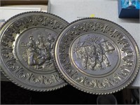 2 brass Dutch scene wall plates 12"