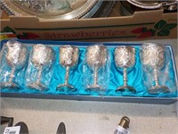 set of 6 gold and silverplate goblets, Japan