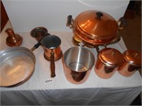 Vtg copper chafing dish, copper cannister set