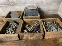 5 wood boxes and contents of bolts, washers,