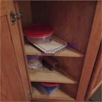 CONTETNS OF CUPBOARD- TUPPERWARE, ROLLING PINS,