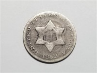 1852 3c Three Cent Silver