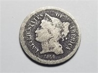 1866 3c Three Cent Nickel
