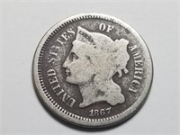 1867 3c Three Cent Nickel