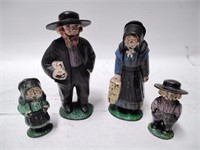 4 Vtg Cast Iron Amish Family Figures