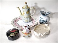 5 Pottery / Porcelain Pieces - Teapot, Vase & More