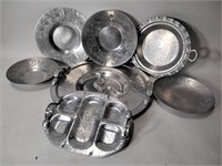 Vintage Hammered Aluminum Bowls, Plates, Tray