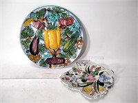 Handpainted Platter & Leaf Plate w/ Handle